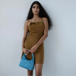 URBAN OUTFITTERS SATIN HALTER DRESS Halter Slip Dress olive green XS